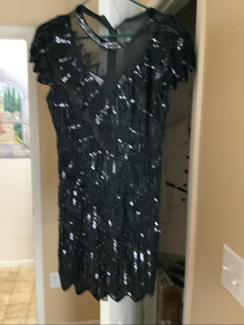 Black Sequin Fringe Evening Dress - Picture 2 of 7